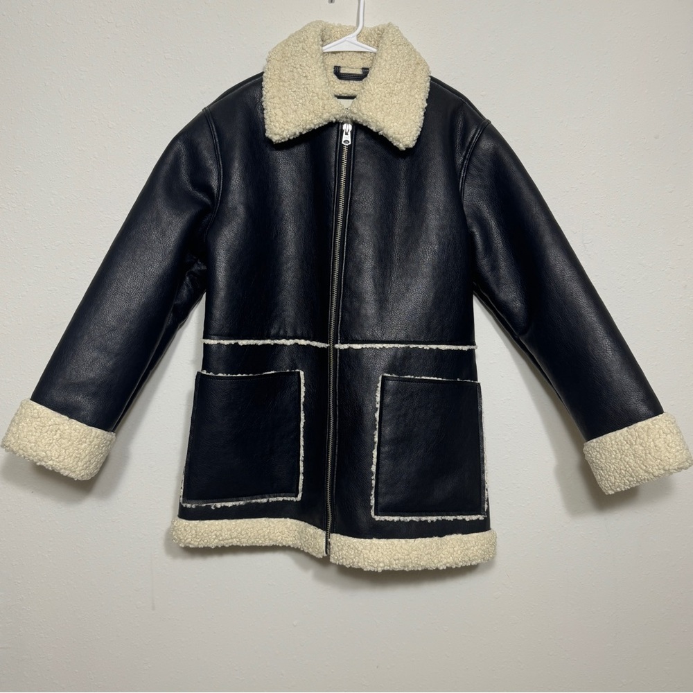 Abercrombie & Fitch Black Leather Fur Coat size M